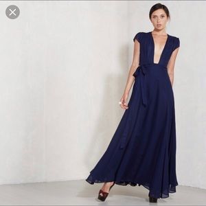REFORMATION Lumen Navy Maxi Wrap Gown.